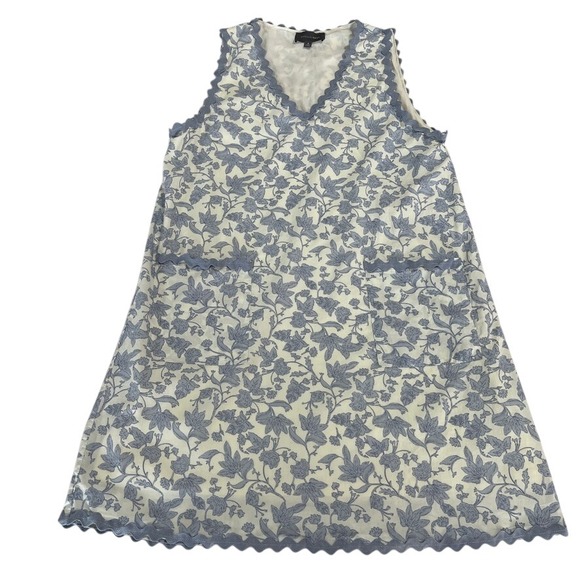 Hudson Gray Dresses & Skirts - Hudson Gray Blue Floral Rickrack Trim100% Cotton Sleeveless Shift Dress S Summer